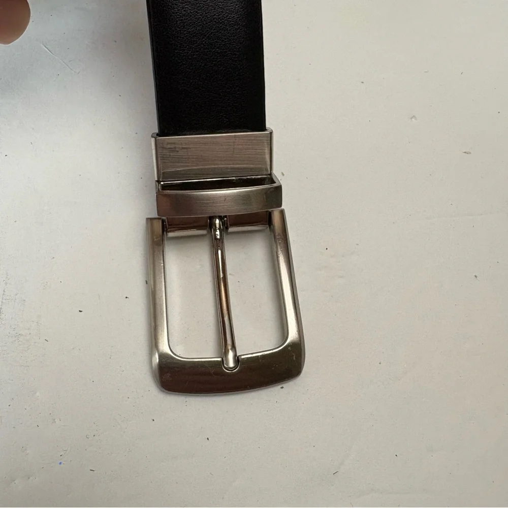 Black Leather Belt with Silver Buckle 40/100 46”